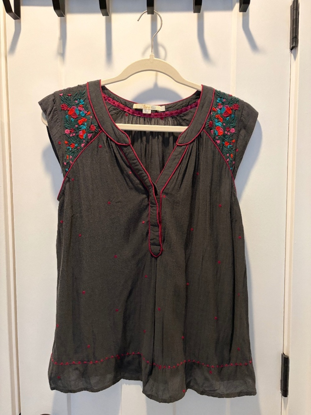 Dark Gray Cap Sleeve Embroidered Blouse by Boden Size US 8